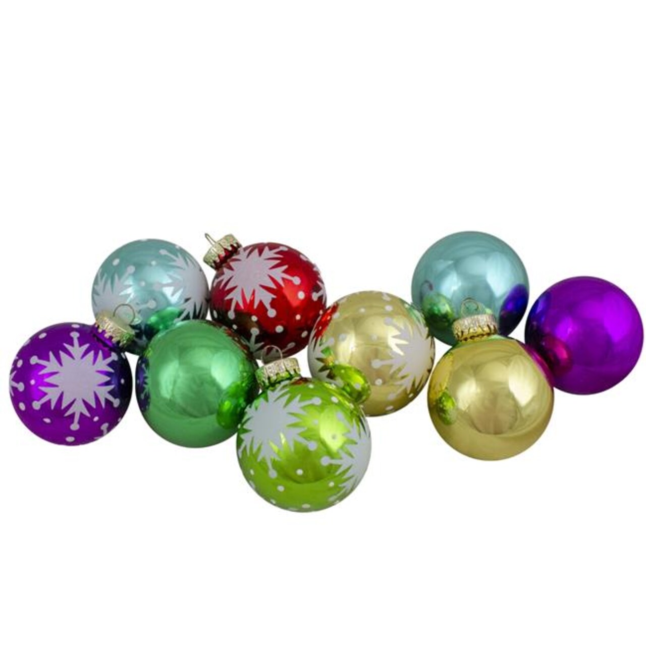 NorthLight 34313357 2.25 in. Glass Ball Hanging Christmas Ball Ornaments, Assorted Color - Set of 9